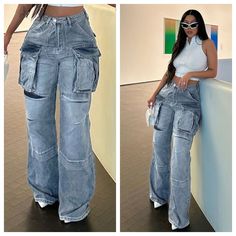 Tavimart Multi Pockets Jeans Cargo Pants Women Y2K Streetwear Button Fly High Waist Loose Casual Denim Trousers All Matching Bottoms Fall Suit, Suit Hat, Women Y2k, Jeans Cargo, Fly High, Cargo Pants Women, Denim Trousers, Y2k Streetwear, Pants Women