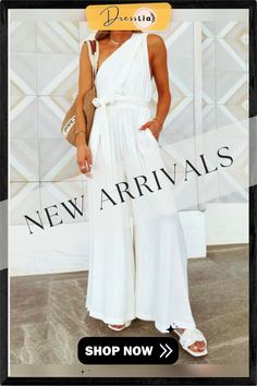 Women's Jumpsuits Loose Lace Up Open Back Pocket Jumpsuit Summer Party Jumpsuits And Rompers With Pockets, White Jumpsuits And Rompers With Pockets For Vacation, White Vacation Jumpsuits And Rompers With Pockets, Elegant Overall Jumpsuits And Rompers For Vacation, Elegant Jumpsuits And Rompers With Pockets For Day Out, Elegant Jumpsuits And Rompers With Pockets, Elegant Vacation Jumpsuits And Rompers In Overall Shape, Elegant Jumpsuits And Rompers For Vacation, Elegant Vacation Overalls And Rompers