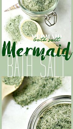 Difficulty: Easy     DETOX MERMAID BATH SALT:  2 cup Sea Salt  2 cup Epsom Salt   6 tbsp. Seaweed Powder   3 tbsp. Spirulina Powder   3 tsp. Chlorophyll   60 drops Lavender Essential Oil  For the full recipe go to https://jenniraincloud.com/diy-detox-mermaid-bath-salt/ Diy Bath Soak, Bath Soak Recipe, Mermaid Bath, Diy Detox, Bath Salts Recipe, Homemade Spa, Bath Salts Diy, Bath Tea