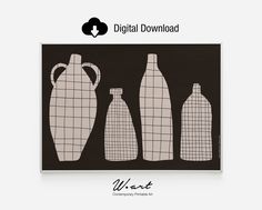 three vases are shown on a black and white background with the words digital download