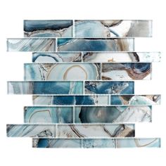 blue and white glass tile with an abstract design