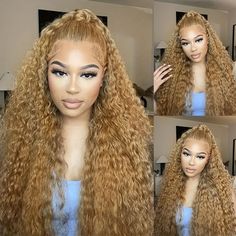 Honey Blonde Curly Lace Front Wigs Human Hair Preplucked Density180 Transparent Lace Blonde Curly Human Hair Lace Wigs For Women Curly Color, Human Hair Lace Front Wigs, Wave Texture, Hair Lace Front Wigs, Deep Wave Hairstyles