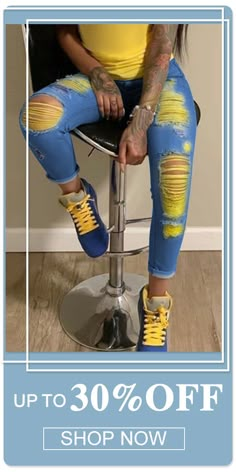 Ripped Jeans Casual, Blue Ripped Jeans, Fashion Bottoms, Cute Jeans, Jeans Casual, Denim Style, Fashion Pattern