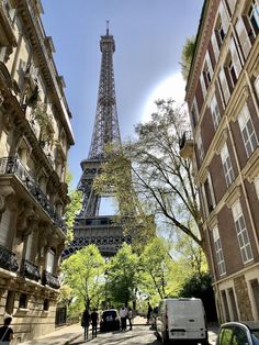 the eiffel tower is towering over the city