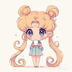 a cartoon girl with blonde hair and blue eyes