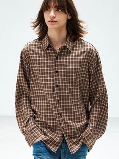 Editor's NotesThis is a formal standard plaid checkered oversized shirt that has a relaxed and natural silhouette. You can wear it alone or style it with various items.- Standard plaid checkered pattern- Oversized silhouette- Unisex itemMeasurements (in.)S/M/L- Length: 29.13 in / 29.53 in / 30.31 in- Shoulder: 19.29 in / 20.08 in / 20.87 in- Chest: 23.62 in / 24.80 in / 25.59 in- Sleeve Length: 24.02 in / 24.41 in / 24.80 inComposition & Care- Tencel 84% Rayon 14% Spandex 2%- Dry clean Casual Long Sleeve Flannel Shirt For Business, Classic Plaid Flannel Shirt With Relaxed Fit, Brown Relaxed Fit Flannel Shirt For Workwear, Business Casual Plaid Shirt With Spread Collar, Plaid Spread Collar Shirt For Business Casual, Classic Oversized Button-up Flannel Shirt, Oversized Classic Fall Flannel Shirt, Oversized Brown Shirt For Workwear, Classic Oversized Brown Tops