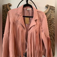 Nwt Faux Suede Fringe Jacket . Pink Black Utility Jacket, Military Inspired Jacket, Olive Green Jacket, Hooded Rain Jacket, Suede Fringe Jacket, Purple Jacket, Faux Suede Jacket, Hooded Raincoat, Fringe Jacket