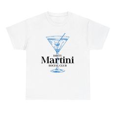 Unleash your inner socialite with our Dirty Martini Social Club Graphic T-shirt. Perfect for a night out, this trendy top showcases your love for martinis. Elevate your fashion game and make a statement with this must-have t-shirt. Join the club now! Trendy Short Sleeve T-shirt For Club, Trendy T-shirt With Letter Print For Night Out, Trendy Letter Print T-shirt For Night Out, Trendy Funny Print T-shirt For Parties, Trendy Club T-shirt With Short Sleeves, Letter Print Crew Neck T-shirt For Night Out, Casual Summer Club T-shirt, Cotton Short Sleeve T-shirt For Party, Casual Summer T-shirt For Club