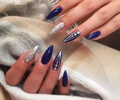 Navy Bling Nails, Sapphire Nail Ideas, Crazy Acrylic Nails, Flashy Nails, Sapphire Nails, Fantasy Nails, Blue Acrylic Nails, Cute Acrylic Nail Designs, Nail Candy