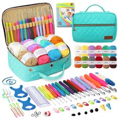 the knitting kit is packed with crochet tools