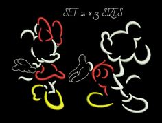 mickey mouse and minnie mouse embroidery applique set 3x3 5x5