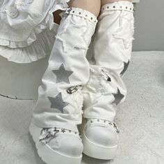 ♡ Star Mark ♡ - Leg Warmers – Heart of Doll Cinnamon Roll Shoes, All White Fashion Outfits, White Punk Outfits, Kawaii Fashion Outfits, Star Shoes, Denim Leggings, Really Cute Outfits, Pretty Shoes, Mode Vintage