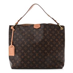 This is an authentic LOUIS VUITTON Monogram Graceful MM. This bag is crafted of signature Louis Vuitton monogram coated canvas in brown. The bag features a thick looping vachetta leather shoulder strap with polished gold tone hardware and a luggage tag. The open top leads to a brown fabric interior with a zipper pocket. Brown Fabric, Luggage Tag, Open Top, Luggage Tags, Authentic Louis Vuitton, Louis Vuitton Monogram, Zipper Pocket, Gold Tones, Shoulder Strap