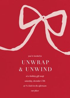 an unwrap and unwind card with a white bow on the front in red