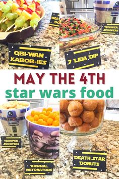 star wars party food is displayed on the counter