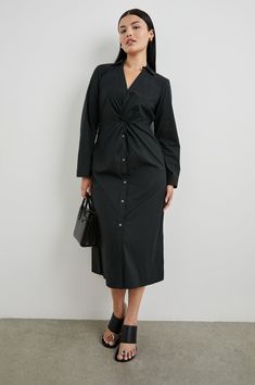 Chic black midi shirt dress from Rails Casual Button-up Business Dress, Black Knee-length Midi Dress For Business, Chic Black Midi Dress For Work, Chic Black Midi Business Dress, Chic Maxi Length Shirt Dress For Daywear, Chic Knee-length Shirt Dress For Office, Casual Knee-length Dress For Business, Black Long Sleeve Midi Dress For Business, Black Spring Business Dress