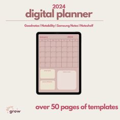 a digital planner with the text over 50 pages of templates in pink and white