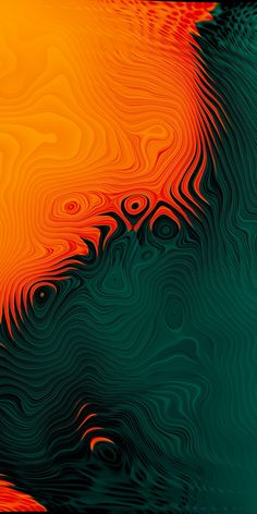 an orange and green background with wavy lines