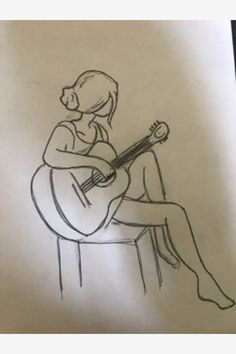 a drawing of a woman playing the guitar