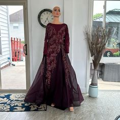 T’s A Burgundy Dress With Over Skirt, Sequins Size 14 But It Was Altered To Size 12 Burgundy Fitted Long Sleeve Gown, Fitted Burgundy Festive Dress, Festive Fitted Burgundy Dress, Festive Red Long Skirt Dress, Festive Burgundy Dress, Over Skirt, Burgundy Dress, Size 12, Wedding Dresses