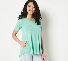 This swingy short-sleeve top is your new go-to for easy-going days spent strolling through town. Pair it with leggings, jeans, or even sweats for a casually chic look. From LOGO by Lori Goldstein®. Casually Chic, Mesh Short, Lori Goldstein, Mesh Shorts, Easy Going, Short Sleeve Top, Short Sleeves Tops, Tunic Tops, Sleeve Top