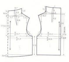 the front and back view of a women's vest pattern, with measurements for it