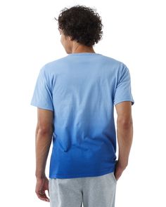 Unisex Classic Jersey Dip Dye T-Shirt - ATHLETIC ROYAL OMBRE - XL | Champion Classic Jersey Dip Dye T-Shirt in Royal Blue Ombre Size XL | Cotton Blue Graphic Tee For Loungewear, Blue T-shirt For Summer Loungewear, Light Blue Crew Neck T-shirt For Loungewear, Light Blue Cotton T-shirt For Loungewear, Dip Dye T Shirts, Dip Dye, Blue Ombre, Dye T Shirt, Dip