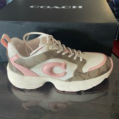 Beautiful Brand New And Never Worn Sneakers. Pink Platform Sneakers With Boost Midsole For Sports, Casual Pink Platform Sneakers With Boost Midsole, Coach Round Toe Sneakers For Sports, Coach Lace-up Sneakers, Coach Lace-up Sports Sneakers, Coach Low-top Sneakers For Spring, Coach Lace-up Sneakers With Cushioned Footbed, Coach Sneakers With Laces For Streetwear, Coach Sneakers For Streetwear