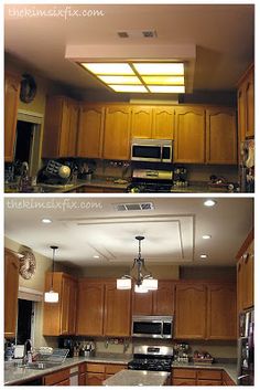 two pictures of the same kitchen in different stages of being remodeled and remodeled