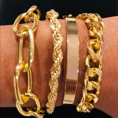 Gold Costume Bracelet Set .... Brand New... $10 Each Casual Gold Metal Jewelry, Casual Gold Metal Bracelets, Casual Gold Metal Bracelet, Gold Casual Bangle Jewelry, Casual Gold Metal Chain Bracelet, Casual Gold Bangle Jewelry, Casual Gold Bracelet, Casual Gold Jewelry For Party, Casual Gold Bangle Bracelet