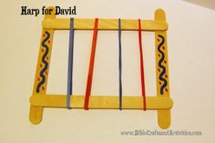 an image of a child's hand made wooden toy with the words harp for david written on it