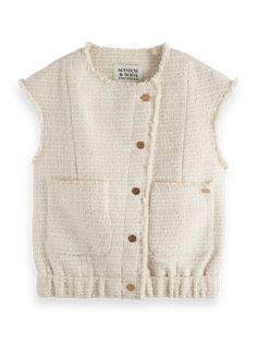 Sleeveless and stylish, our Boucle Tweed Collarless Gilet is the layer you've been looking for. It's great over a sweater for those crisp fall days, or style it with a long sleeve tee for a cooler, laid back approach. 100% Polyester 100% Polyester lining Special - Dry-Clean Only Imported Tweed Vest, Strong Shoulders, Blazer Jeans, Scotch & Soda, The Trend, Scotch, Long Sleeve Tee, Tommy Hilfiger, Long Sleeve Tees