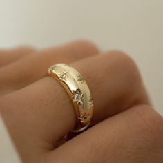 Gold Dome Ring, Meaningful Gifts For Her, Dome Ring, Celestial Jewelry, Star Ring, Domed Ring, Saint Petersburg, Ring Size Guide, Jewelry Inspo