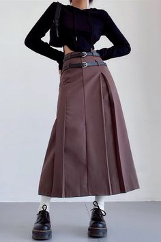 High Waisted Long Skirt, Skirts Outfits, High Waist Long Skirt, Double Belt, Rhinestone Dress, Dress Satin, Gray Skirt, Black Coffee, Bandage Dress