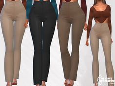 three different colored women's leggings with one woman in the middle and one wearing