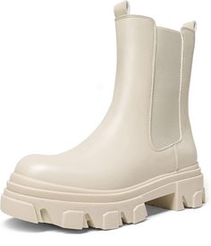 Platform Chelsea Boots Lug Sole Combat Mid Calf Slip On $60.99 Winter Chelsea Boots, Platform Chelsea Boots, Black Combat Boots, Favorite Boots, Cute Boots, Black Ankle Booties, Beautiful Boots, Pull On Boots, Womens Mid Calf Boots