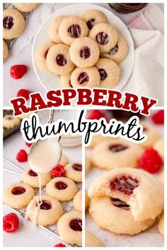 raspberry thumbprints are being drizzled with icing on top