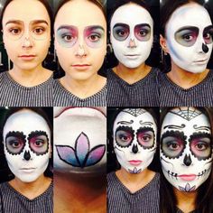 Simple Sugar Skull Makeup, Sugar Skull Makeup Easy, Mother Makeup, Candy Skull Makeup, Makeup Dia, Skull Tutorial, Sugar Skull Makeup Tutorial, Sugar Skull Face Paint