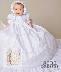 Girls Christening Gowns Fitted First Communion Dress With Ruffles For Ceremony, Fitted First Communion Dress With Ruffles, Fitted Ruffled First Communion Dress, White Fitted Princess Style Set, Princess Gown With Fitted Bodice For Baptism, Fitted Princess Gown For Baptism, Princess Style Organza Gown For Baptism, Elegant Baptism Set With Lace Trim, Elegant Baptism Sets With Lace Trim