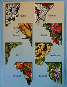 an image of stained glass with flowers and butterflies on it's back side, framed in blue frame