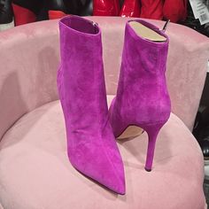 Never Worn Beautiful Color And Perfect For Fall. Purple Pointed Toe Boots With Reinforced Heel, Purple Round Toe Heels For Fall, Purple Ankle Boots For Spring, Trendy Purple Pointed Toe Boots, Trendy Purple Ankle-high Boots, Chic Purple Party Boots, Purple Closed Toe Party Boots, Fitted Purple Ankle-high Boots, Fitted Ankle-high Purple Boots