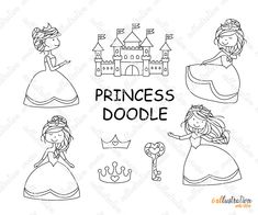 the princess doodle is shown in black and white