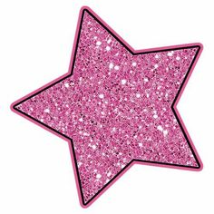 a pink glitter star shaped sticker on a white background with black trimmings