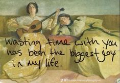 two women sitting on a bed with a guitar in their hand and the caption reads, waiting time with you was both the biggest joy it's my life