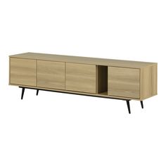 the sideboard is made from wood and has black legs