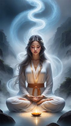 Meditation Images Beautiful, Meditasi Art, Meditation Pics, Meditation Woman, Spiritual Pics, Meditation Art Spirituality, Meditation Pictures, Meditative Art, Meditation Artwork