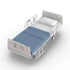 an empty hospital bed is shown on a white background