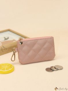 Bird in Bag - Quilted Pattern Zipper Coin Case with ID Card Pocket - Lightweight Small Purse Wallet for Cards, Money, and Coins - Minimalist Fashion for Modern Business Travel - Ideal Gift for Birthdays, Anniversaries, Christmas, or Valentines Day - Designed for Women, Ladies, and Girls Pink Portable Wallet As Gift, Pink Card Holder With Zipper Closure As Gift, Pink Card Holder With Interior Key Chain As Gift, Pink Wallet As A Gift, Gift Card Holder With Zipper Pouch, Pouch Card Holder With Zipper As Gift, Pink Coin Purse With Card Slots For Gift, Pink Coin Purse With Card Slots As Gift, Pink Clutch With Interior Card Slots For Gift