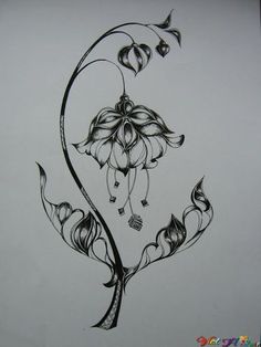 Art Neauveau Tattoos, Fuschia Tattoo, Art Nouveau Tattoo, Nouveau Tattoo, Design Doodles, New Flowers, Flowers Drawing, Flower Drawing Design, Flower Pattern Design