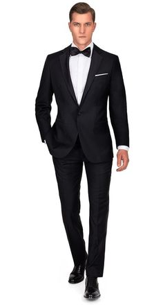 This tuxedo is also available for custom orders.  Our model is 6'1'' and wears a 40R jacket (waist taken in an additional 2'') and a size 30W pant. If you need any alterations, we'll cover up to $50 per suit - just email us the receipt from your local tailor.  Since 1663 the Barberis Canonico family have been weavers & merchants of cloth, generation after generation. Vitale Barberis Canonico is now one of finest mills in the world with unrivaled traditions, heritage and unique cloth design.  Tux Mens Formal Wear Illustration, Tuxedo Illustration, All Black Tuxedo, Men's Tuxedo Wedding, Fashion Sketches Men, Mens Tuxedo, Black Tie Dress Code, Black Tie Attire